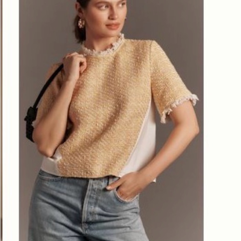 Anthropologie yellow and Cream Textured Blouse